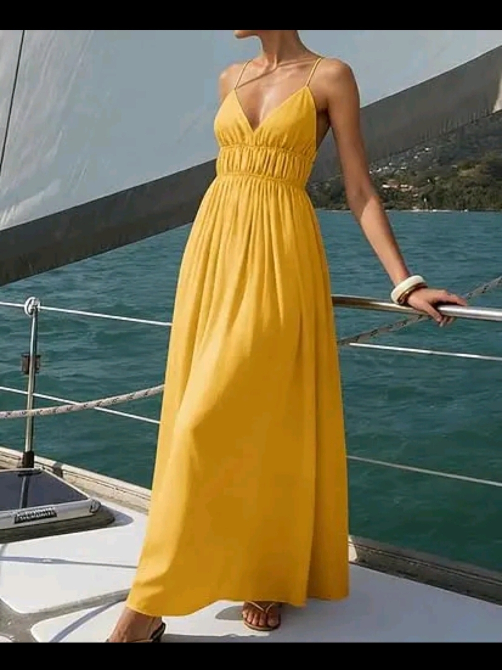 Yellow Spaghetti-Strap Maxi Dress - Elegant Summer Style